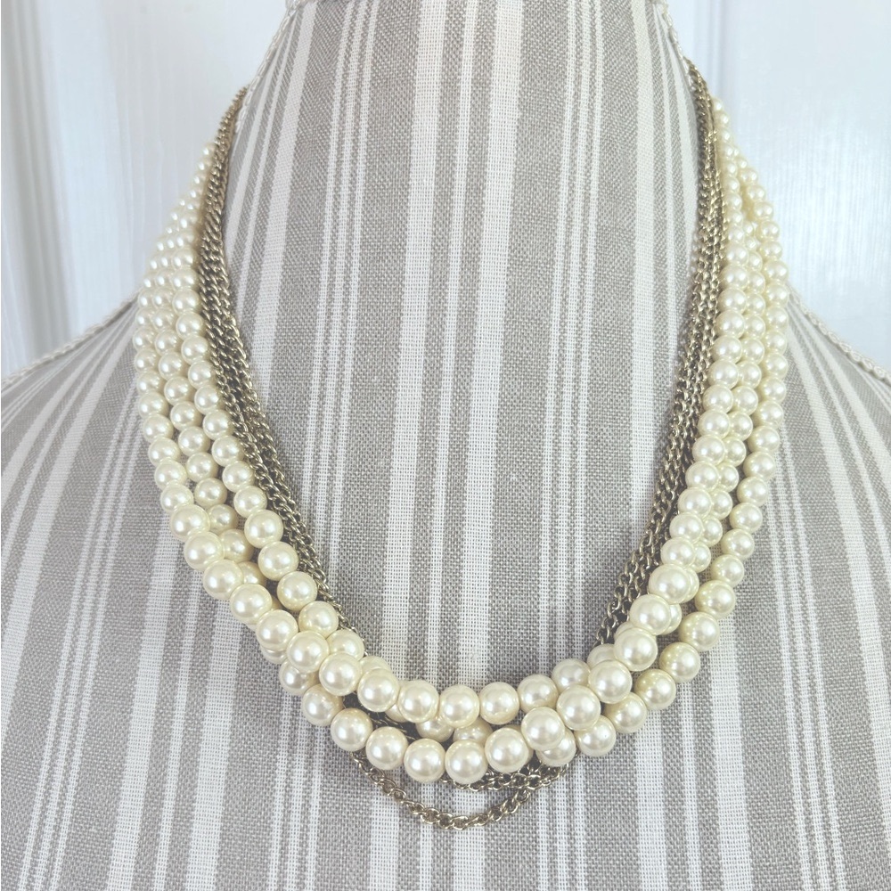 Vintage 80s Six Strand Pearl/Chain Necklace